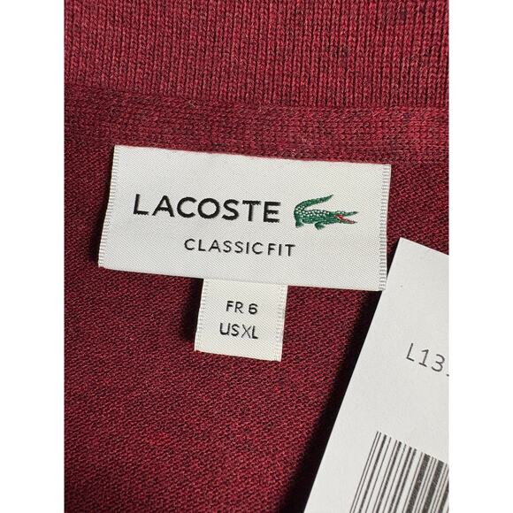 Lacoste Men's Polo Shirt Long Sleeve Size XL Red Burgundy NWT Classic Fit Cotton - Picture 5 of 8